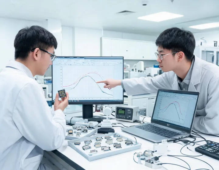 Lighting engineers reviewing LED optics