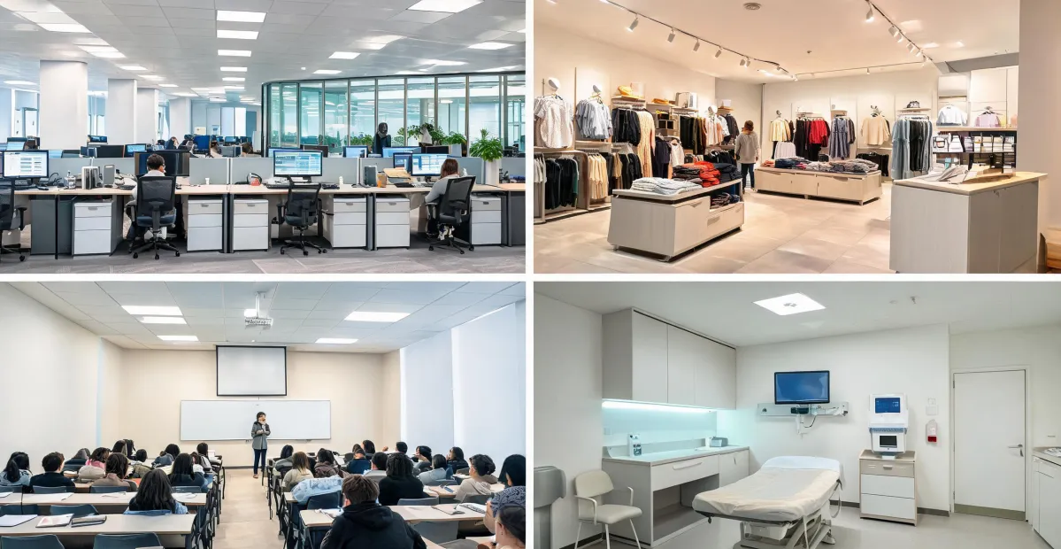 Commercial interiors with coordinated LED lighting